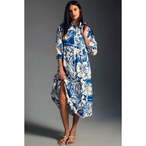 Anthropologie Dresses & Skirts - Anthropologie The Bettina Tiered Shirt Dress by Maeve XS Blue NEW